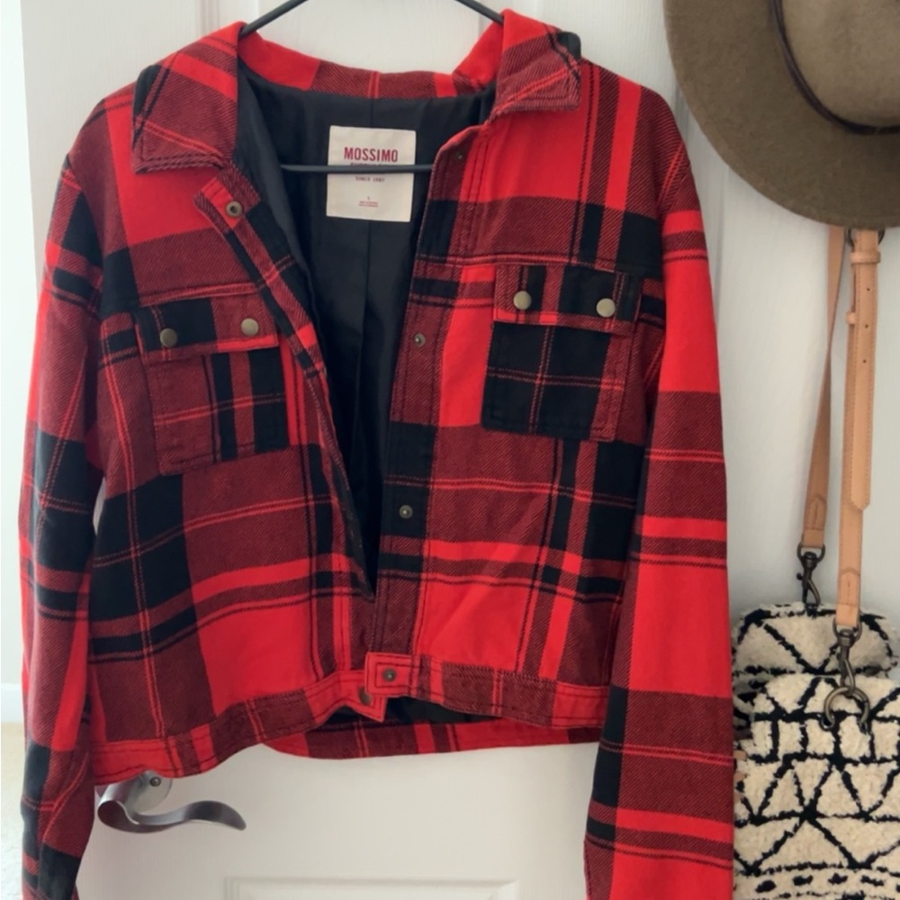 Red & Black Plaid Crop Jacket